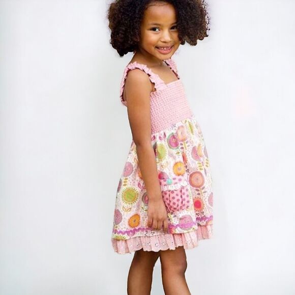 Matilda Jane Sz 10 Girls Happy & Free Pink Smocked Sand Dollar Eyelet Trim Dress